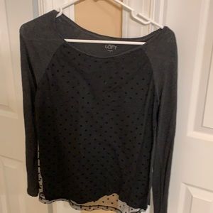 Loft Grey with black accent front long sleeve top